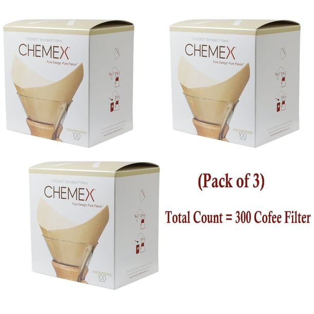 Chemex FSU-100 Natural Bonded Pre-folded Square Coffee Filters 100 Count